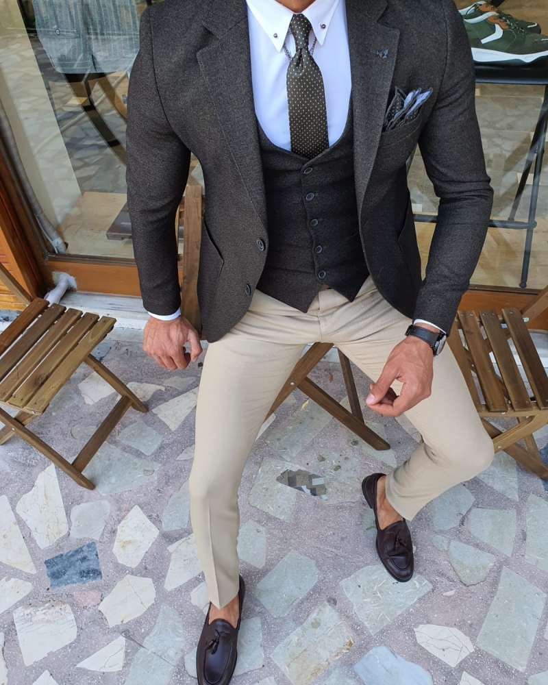 Khaki Slim Fit Suit by GentWith.com with Free Worldwide Shipping