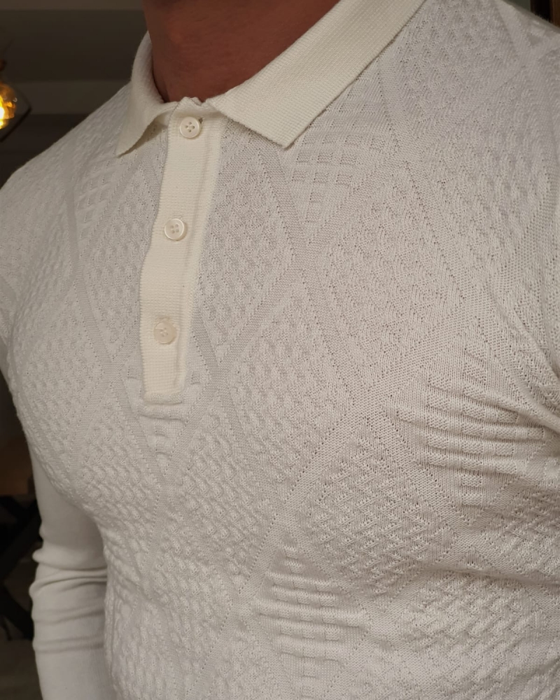 White Slim Fit Collar Sweater by GentWith.com with Free Worldwide Shipping