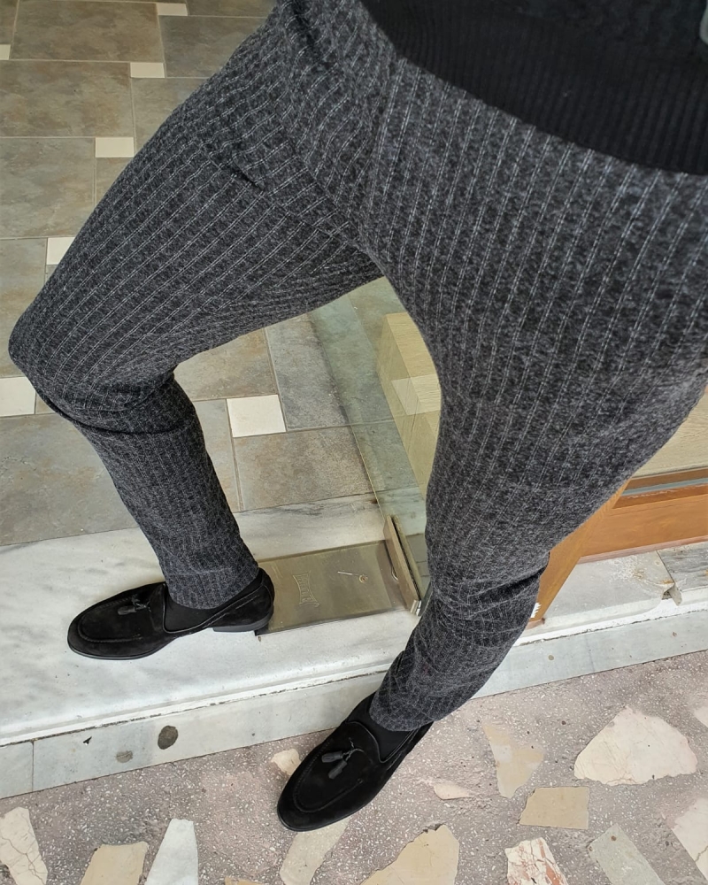 Black Slim Fit Striped Pants by GentWith.com with Free Worldwide Shipping