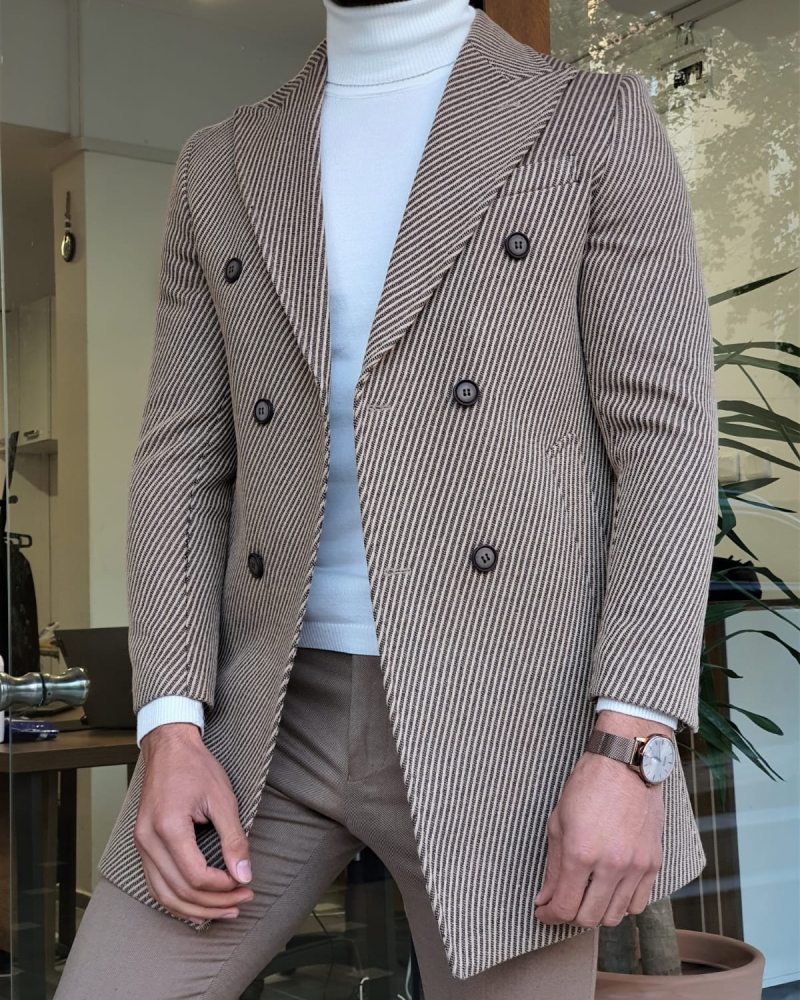 Camel Slim Fit Wool Long Coat by GentWith.com with Free Worldwide Shipping