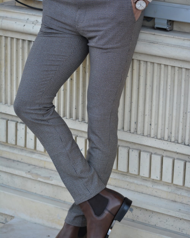 Gray Slim Fit Plaid Pants by GentWith.com with Free Worldwide Shipping