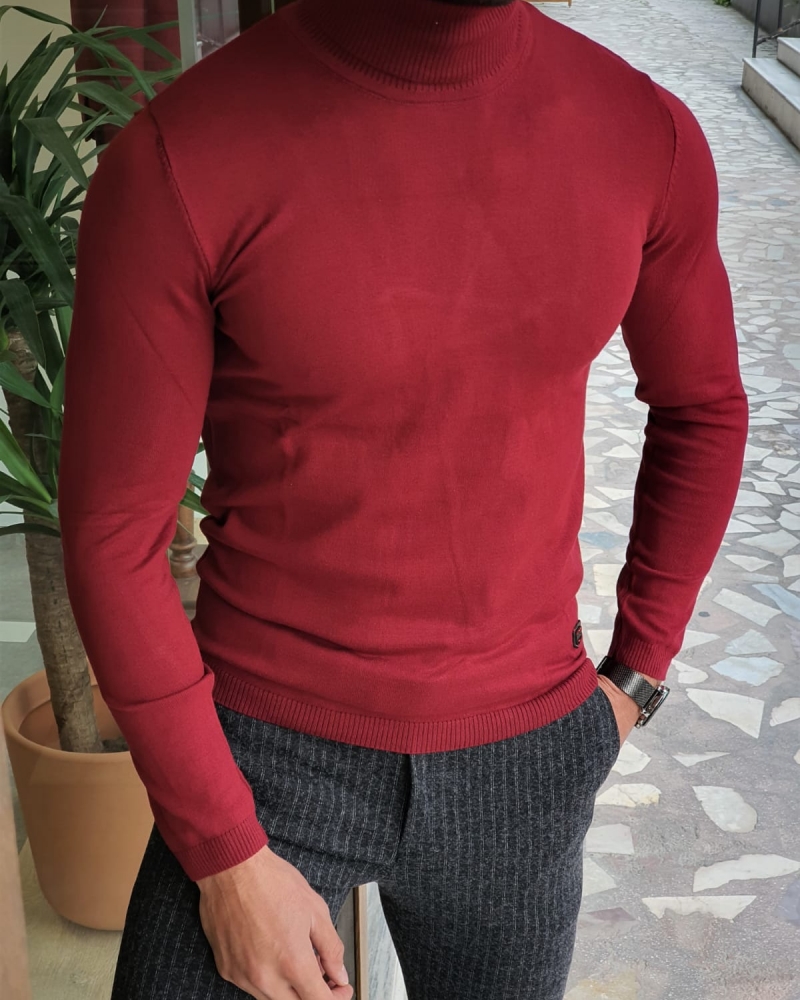 Buy Red Slim Fit Turtleneck Wool Sweater by GentWith | Free Shipping