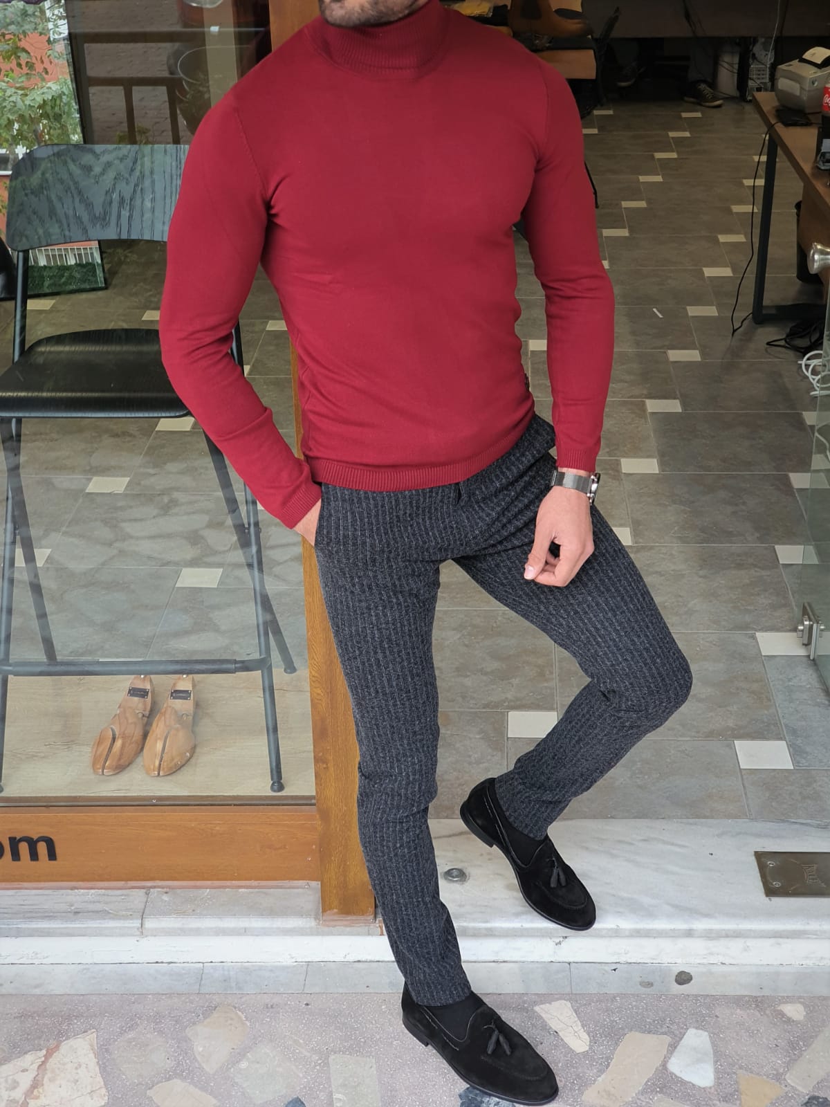 Buy Red Slim Fit Turtleneck Wool Sweater by GentWith | Free Shipping