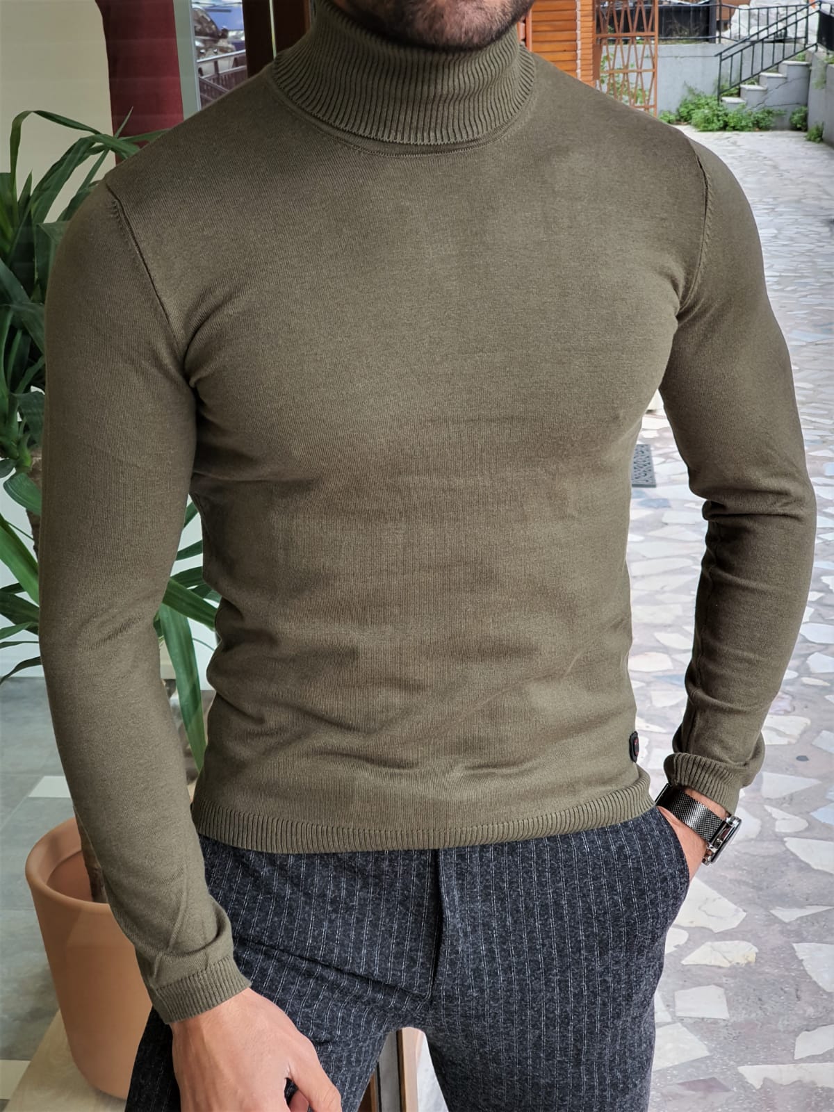Buy Khaki Slim Fit Turtleneck Wool Sweater by GentWith | Free Shipping