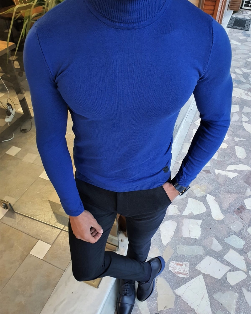 Buy Sax Slim Fit Turtleneck Wool Sweater by GentWith | Free Shipping