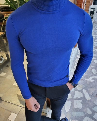 Sax Slim Fit Turtleneck Sweater by GentWith.com with Free Worldwide Shipping