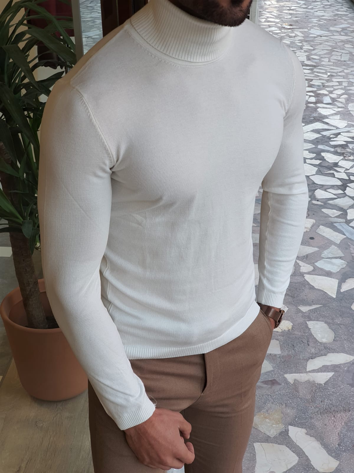 Buy White Slim Fit Turtleneck Wool Sweater by GentWith | Free Shipping