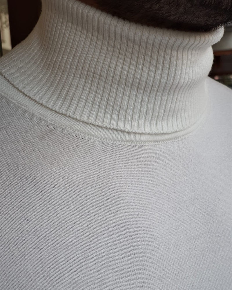 White Slim Fit Turtleneck Wool Sweater by GentWith.com with Free Worldwide Shipping