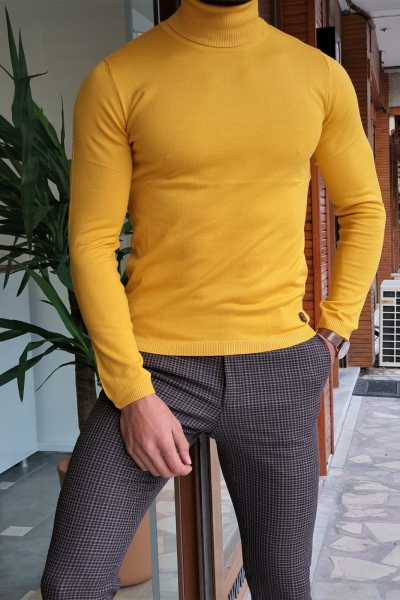 Yellow Slim Fit Turtleneck Wool Sweater by GentWith.com with Free Worldwide Shipping