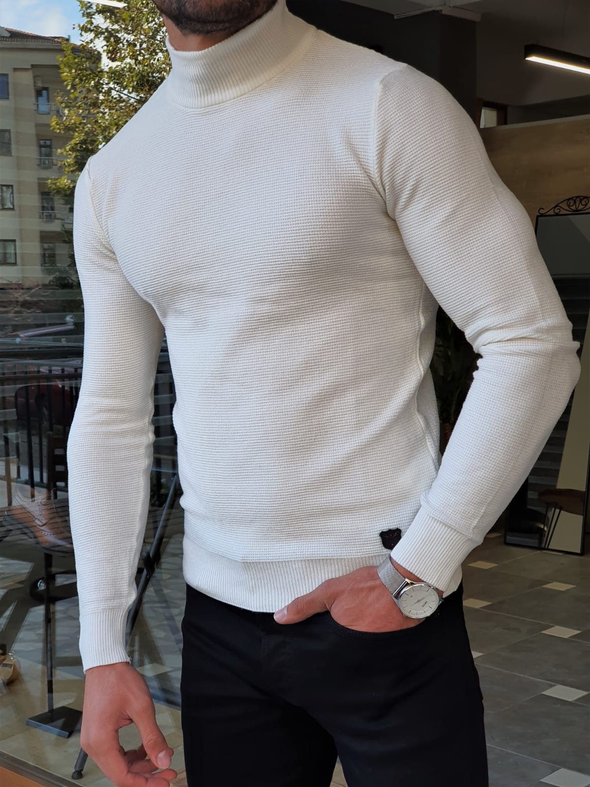 Buy White Slim Fit Mock Turtleneck Wool Sweater by GentWith