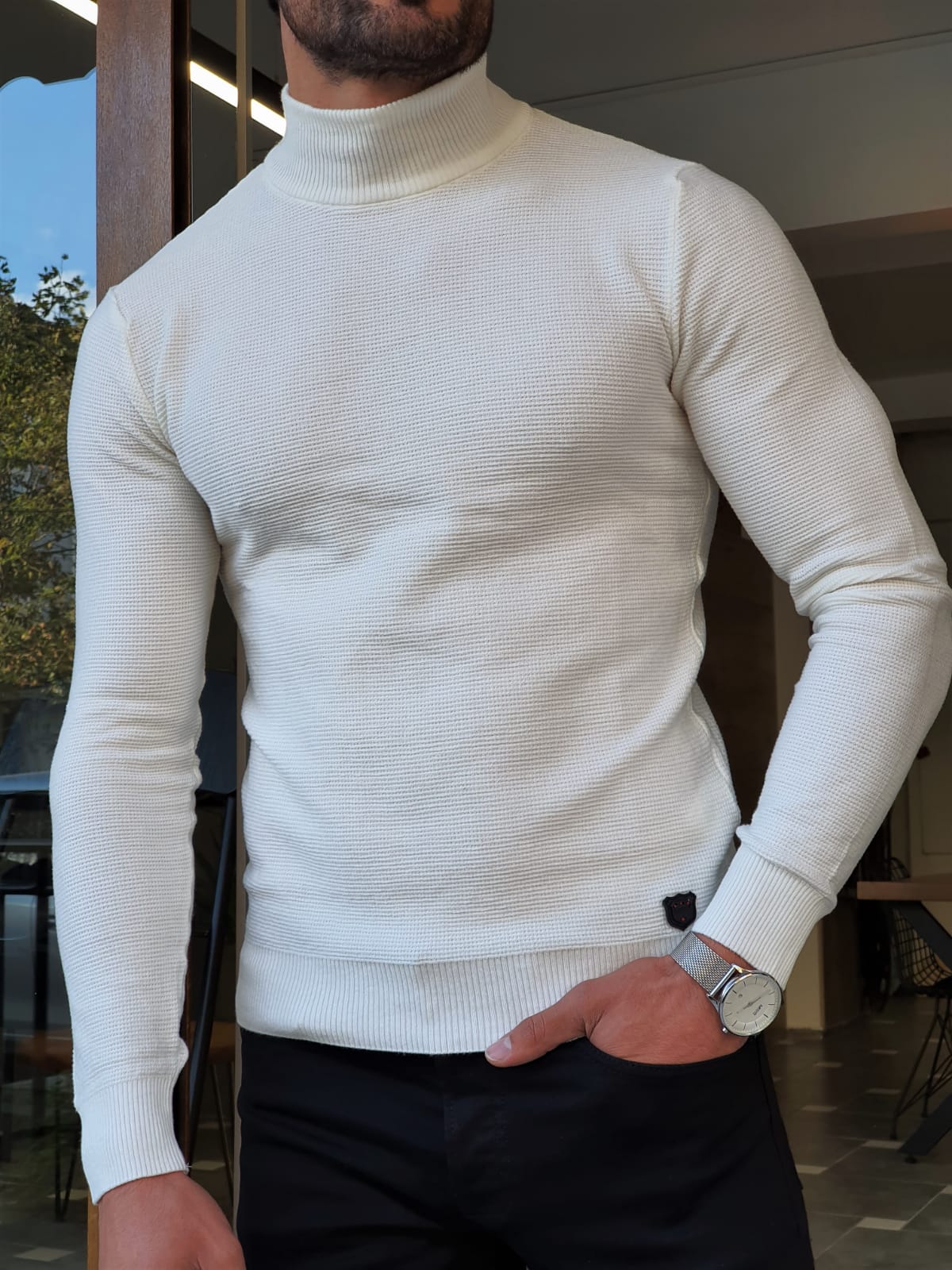 Buy White Slim Fit Mock Turtleneck Wool Sweater by GentWith