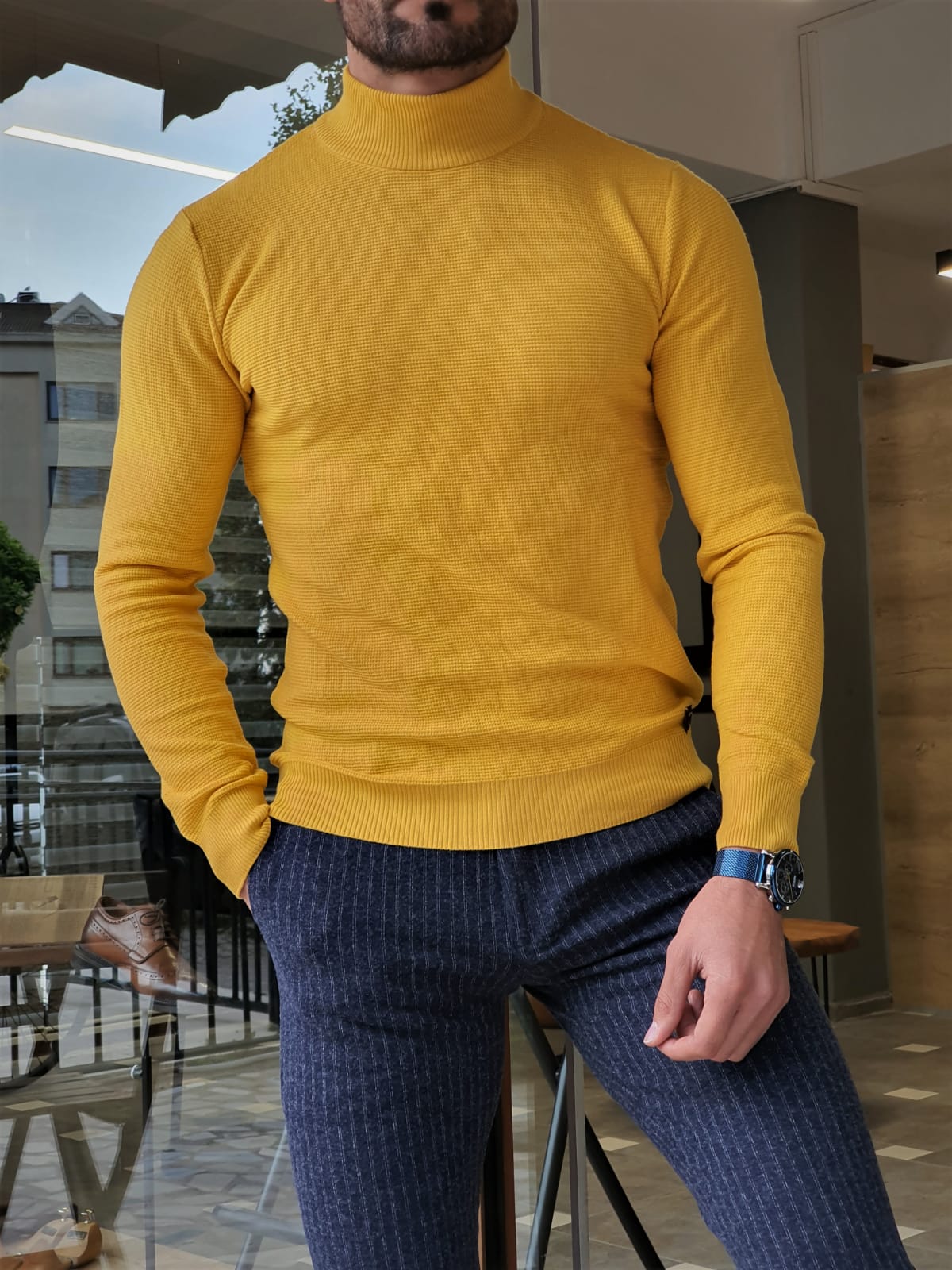 GentWith Henderson Yellow Slim Fit Mock Turtleneck Sweater