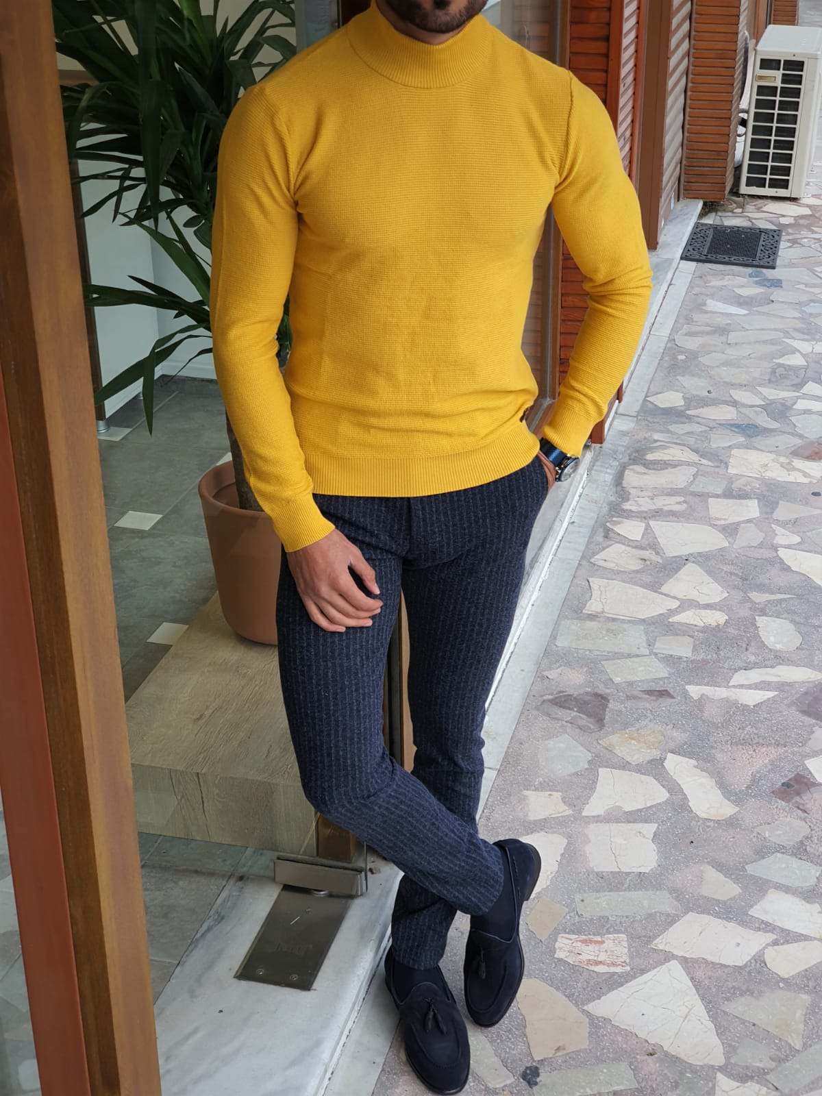Buy Yellow Slim Fit Mock Turtleneck Wool Sweater by GentWith