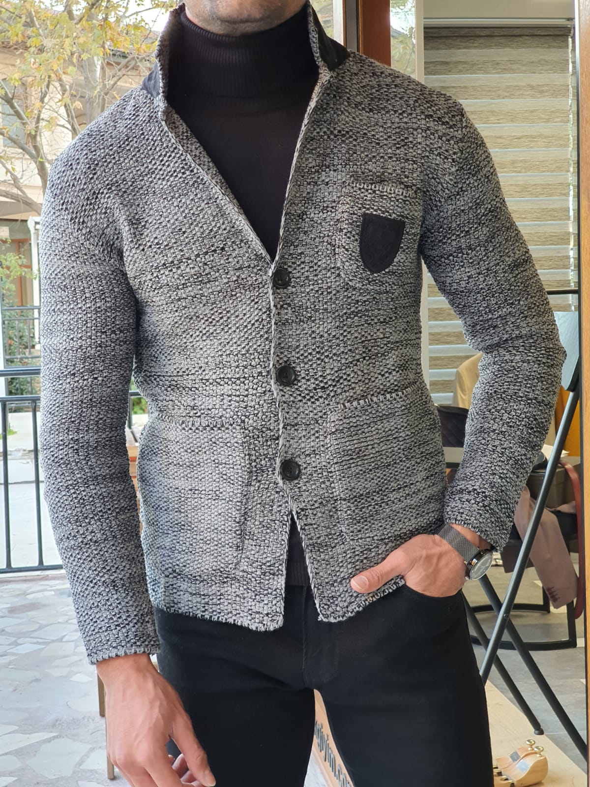 GentWith Mesquite Black Slim Fit Knitwear Jacket 