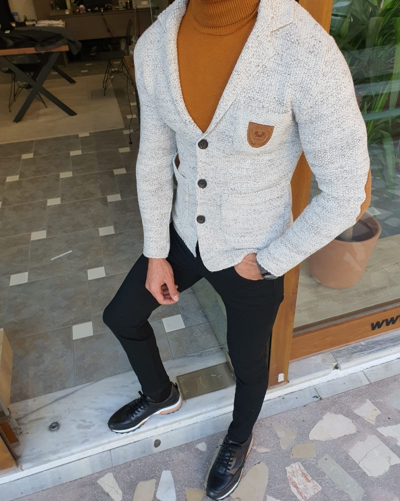 Gray Slim Fit Knitwear Jacket by GentWith.com with Free Worldwide Shipping
