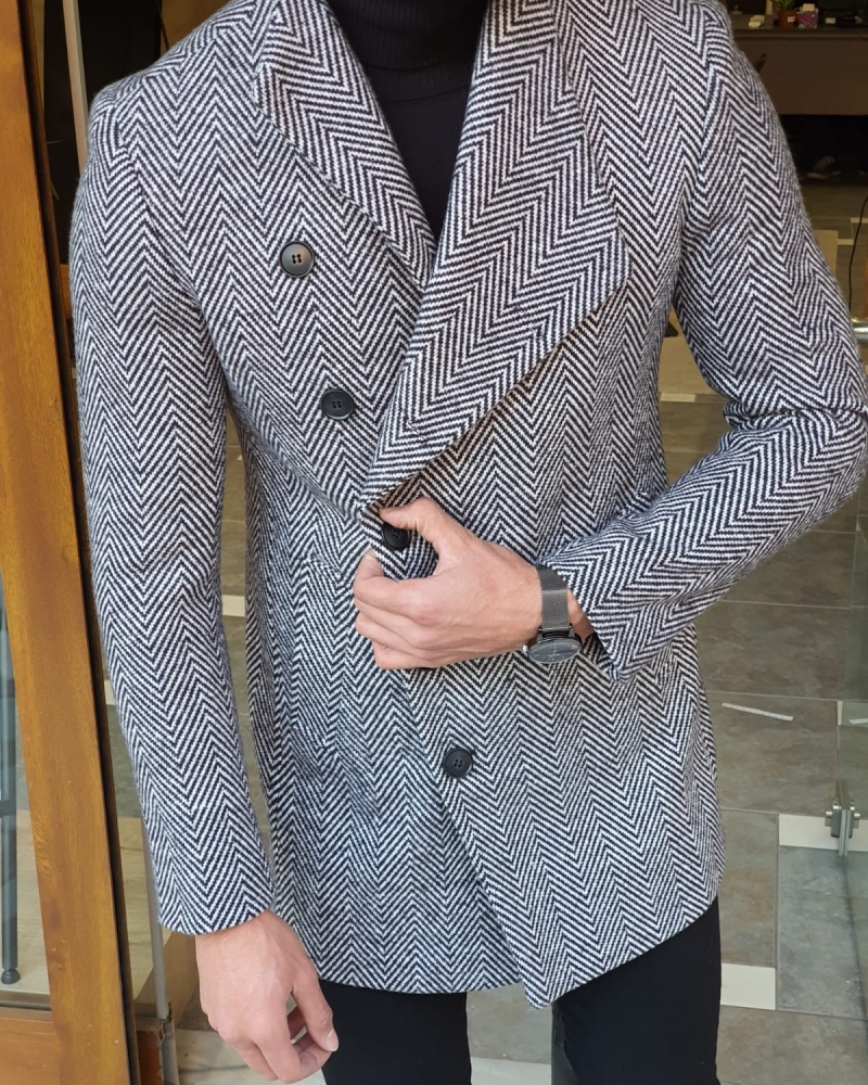 Buy Gray Slim Fit Wool Long Coat by GentWith | Worldwide Shipping