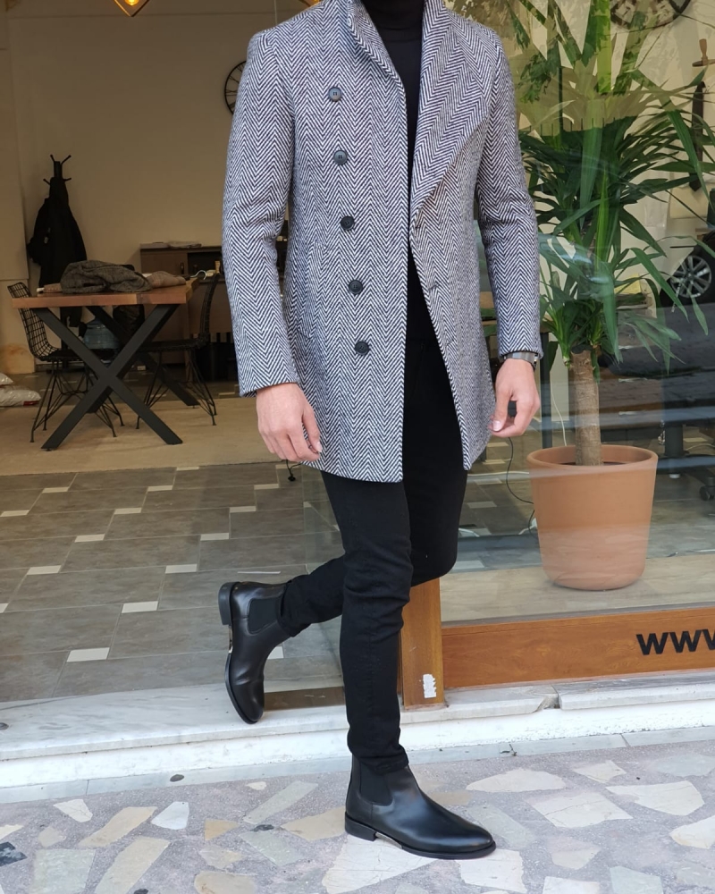 Gray Slim Fit Wool Long Coat by GentWith.com with Free Worldwide Shipping