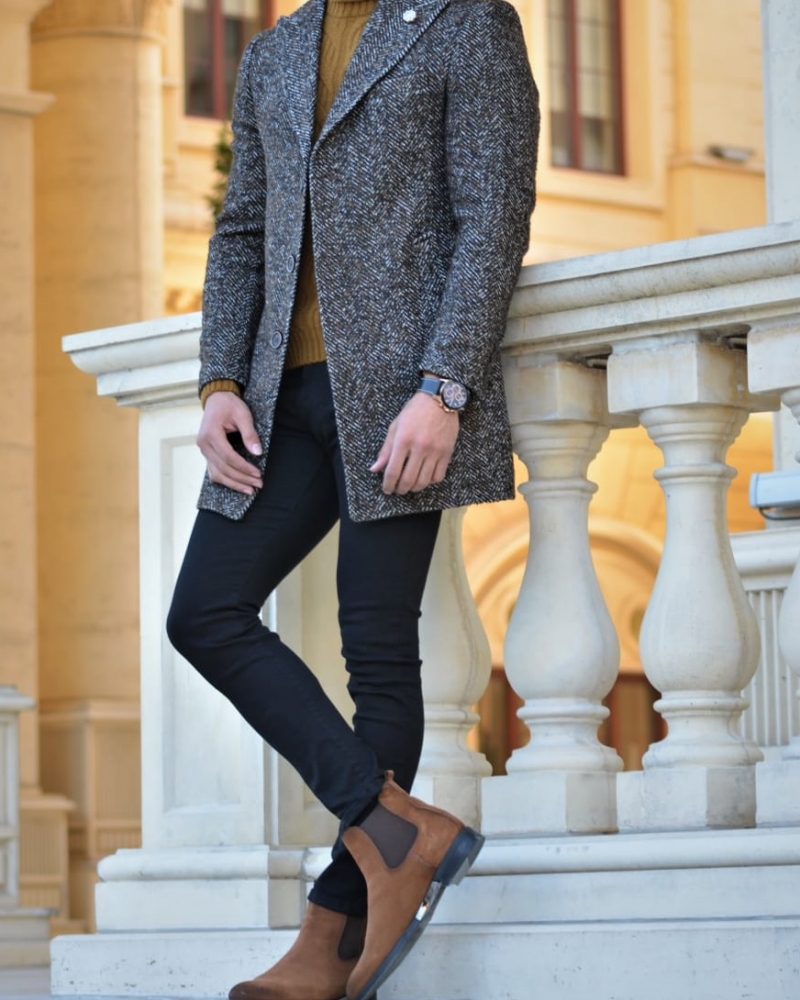 Brown Slim Fit Wool Long Coat by GentWith.com with Free Worldwide Shipping