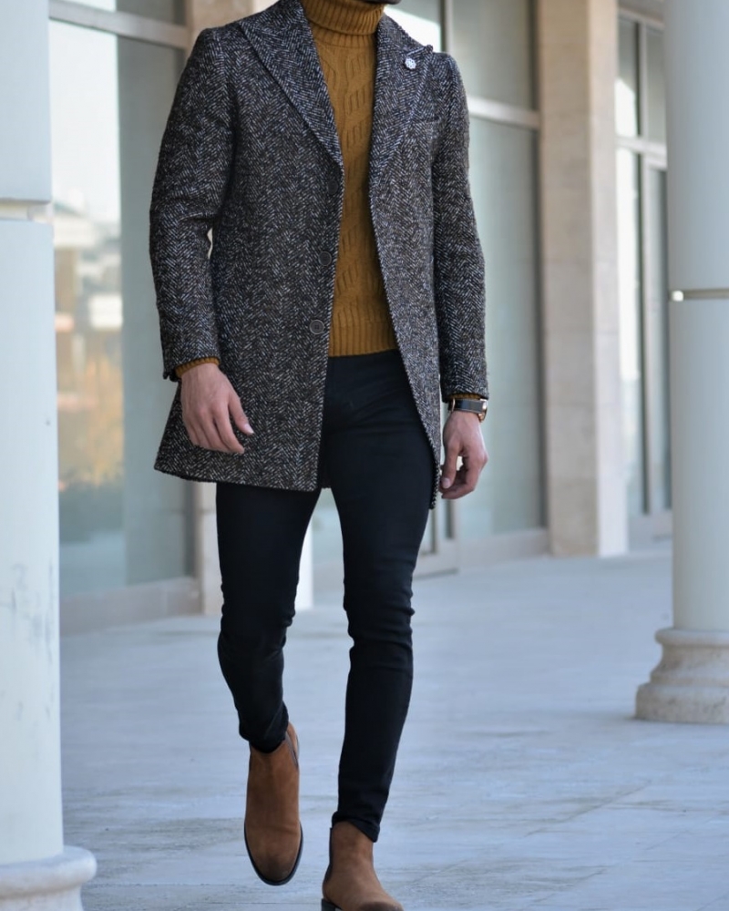 Brown Slim Fit Wool Long Coat by GentWith.com with Free Worldwide Shipping