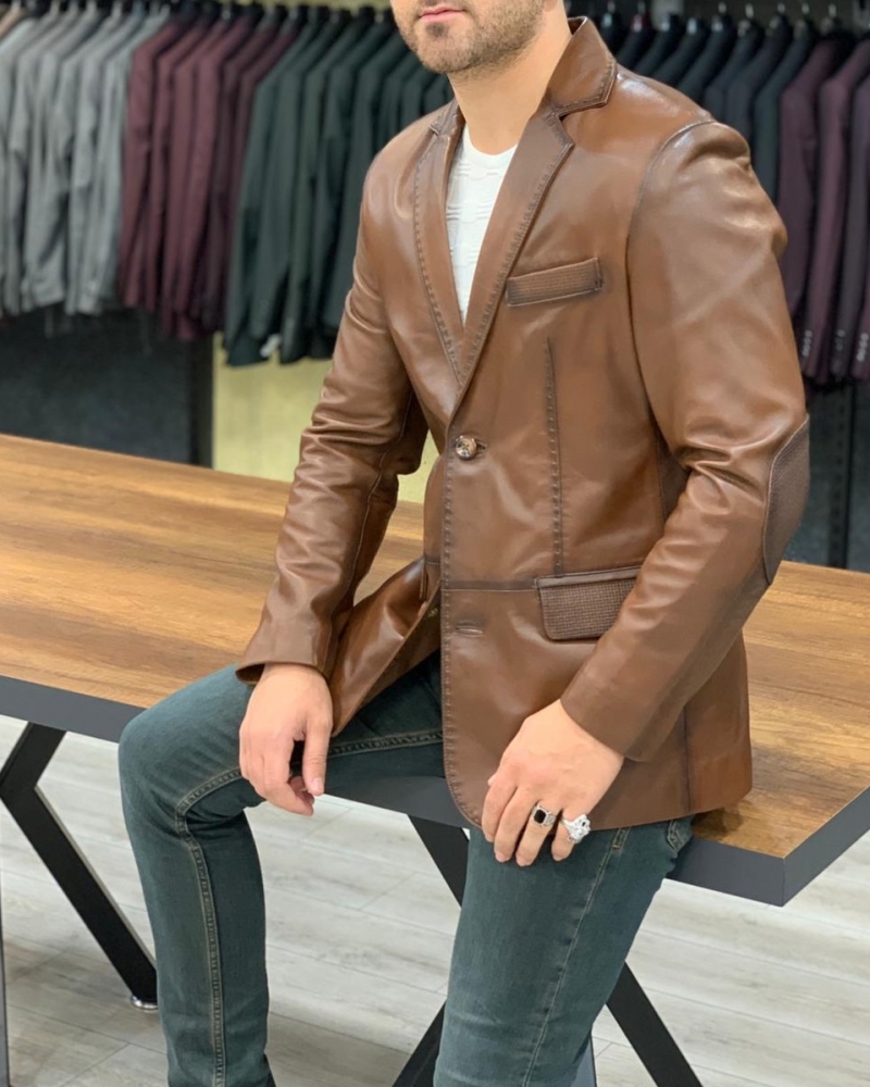 Brown Leather Jacket by GentWith.com with Free Worldwide Shipping