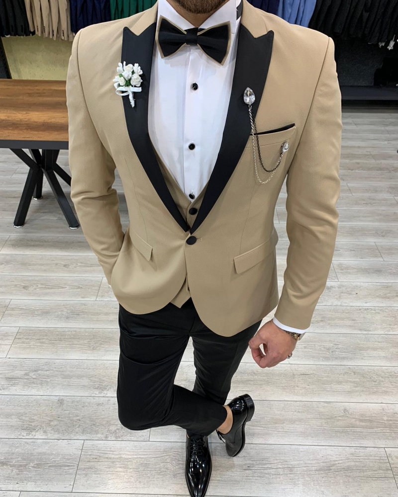 Buy Gold Slim Fit Peak Lapel Tuxedo by GentWith | Worldwide Shipping