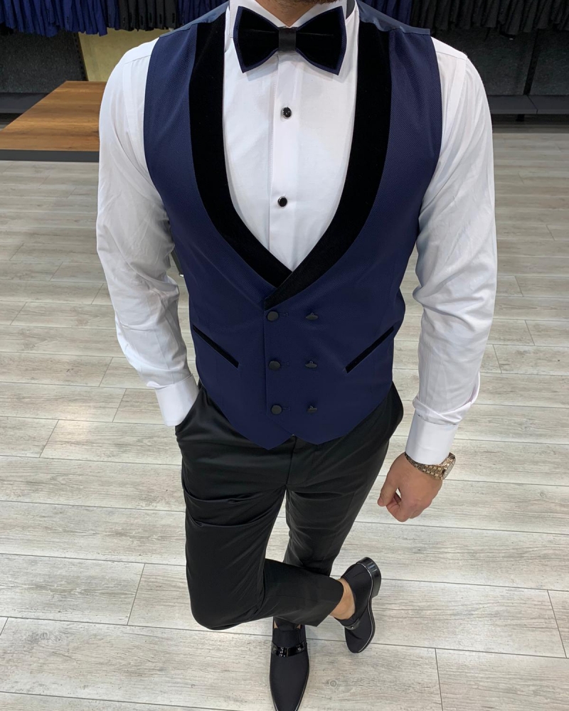 Navy Blue Slim Fit Peak Lapel Tuxedo by GentWith.com with Free Worldwide Shipping