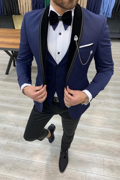 Blue shawl lapel tuxedo best sale