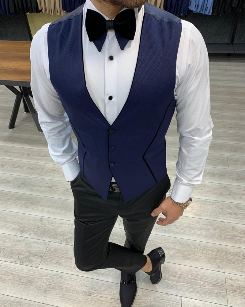 Blue Slim Fit Peak Lapel Tuxedo by GentWith.com with Free Worldwide Shipping