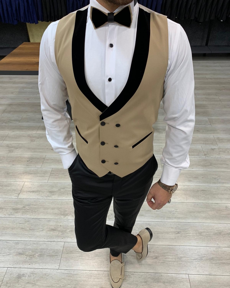 Gold Slim Fit Shawl Lapel Tuxedo by GentWith.com with Free Worldwide Shipping