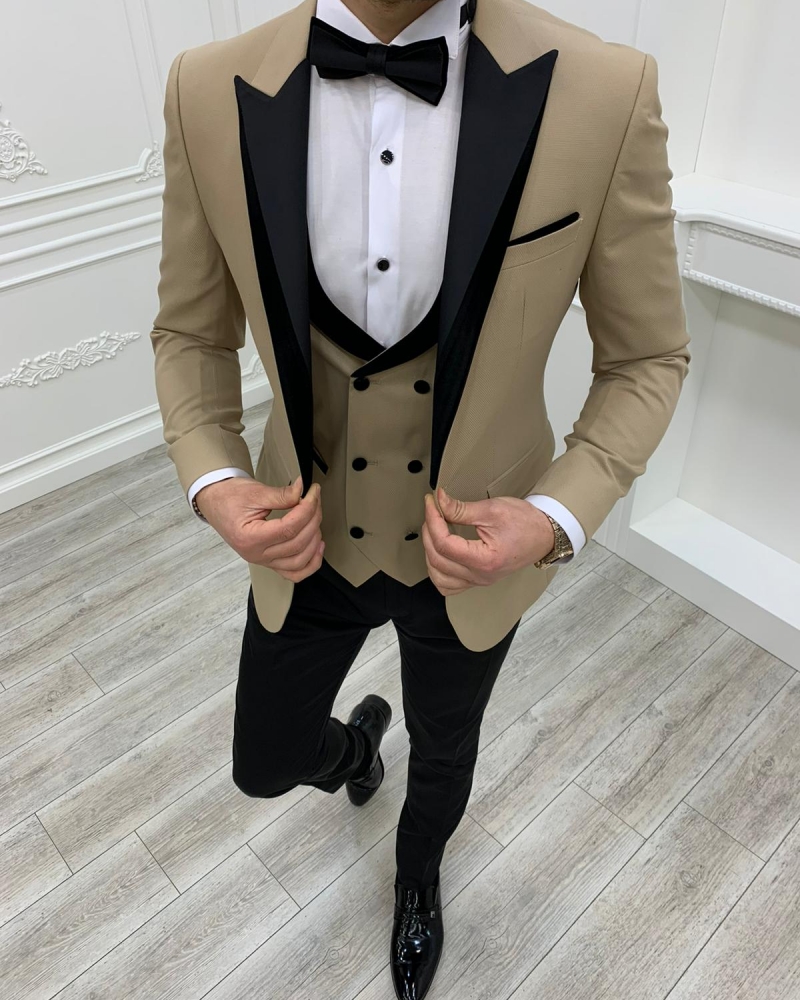 Gold Slim Fit Velvet Peak Lapel Tuxedos by GentWith.com with Free Worldwide Shipping
