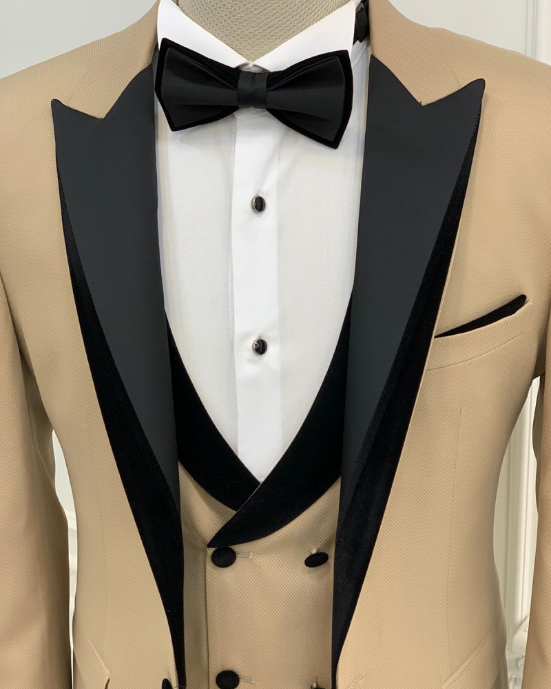 Buy Gold Slim Fit Velvet Peak Lapel Tuxedo by GentWith