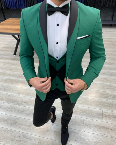 Green Slim Fit Shawl Lapel Tuxedo by GentWith.com with Free Worldwide Shipping