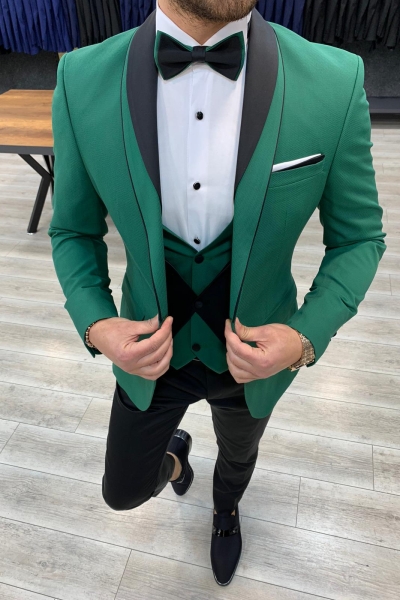 Green Slim Fit Shawl Lapel Tuxedo by GentWith.com with Free Worldwide Shipping