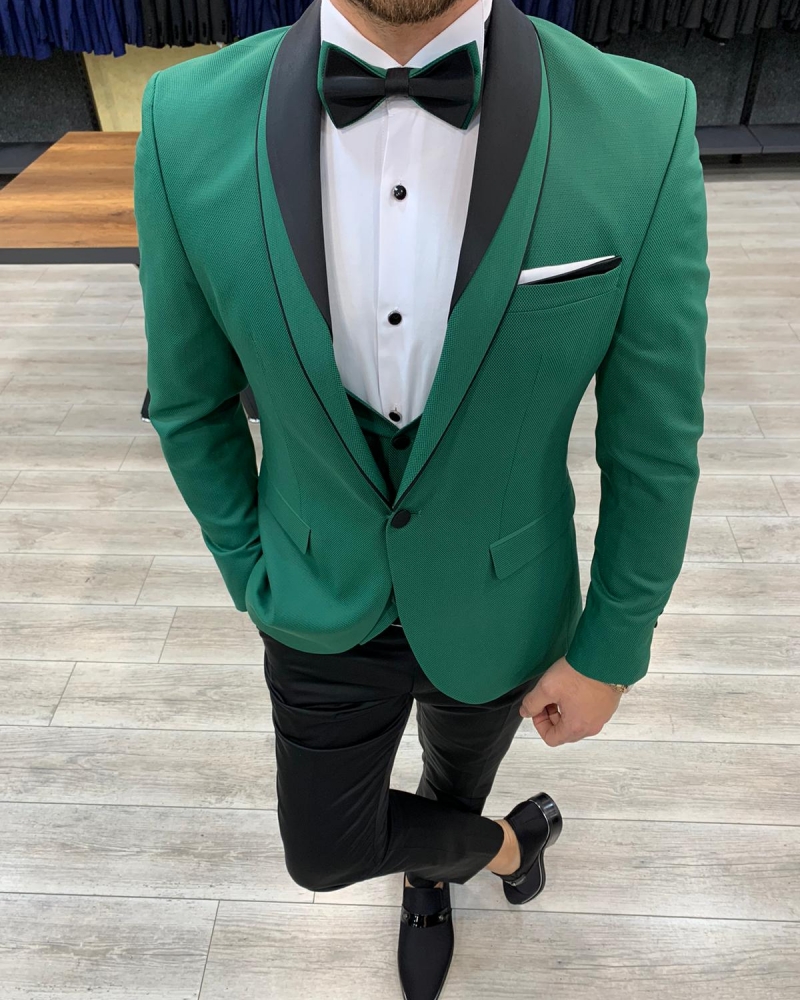 Green Slim Fit Shawl Lapel Tuxedo by GentWith.com with Free Worldwide Shipping