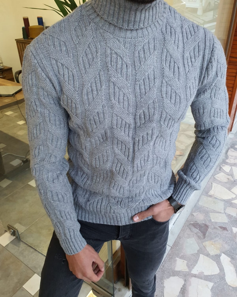 Gray Slim Fit Turtleneck Wool Sweater by GentWith.com with Free Worldwide Shipping