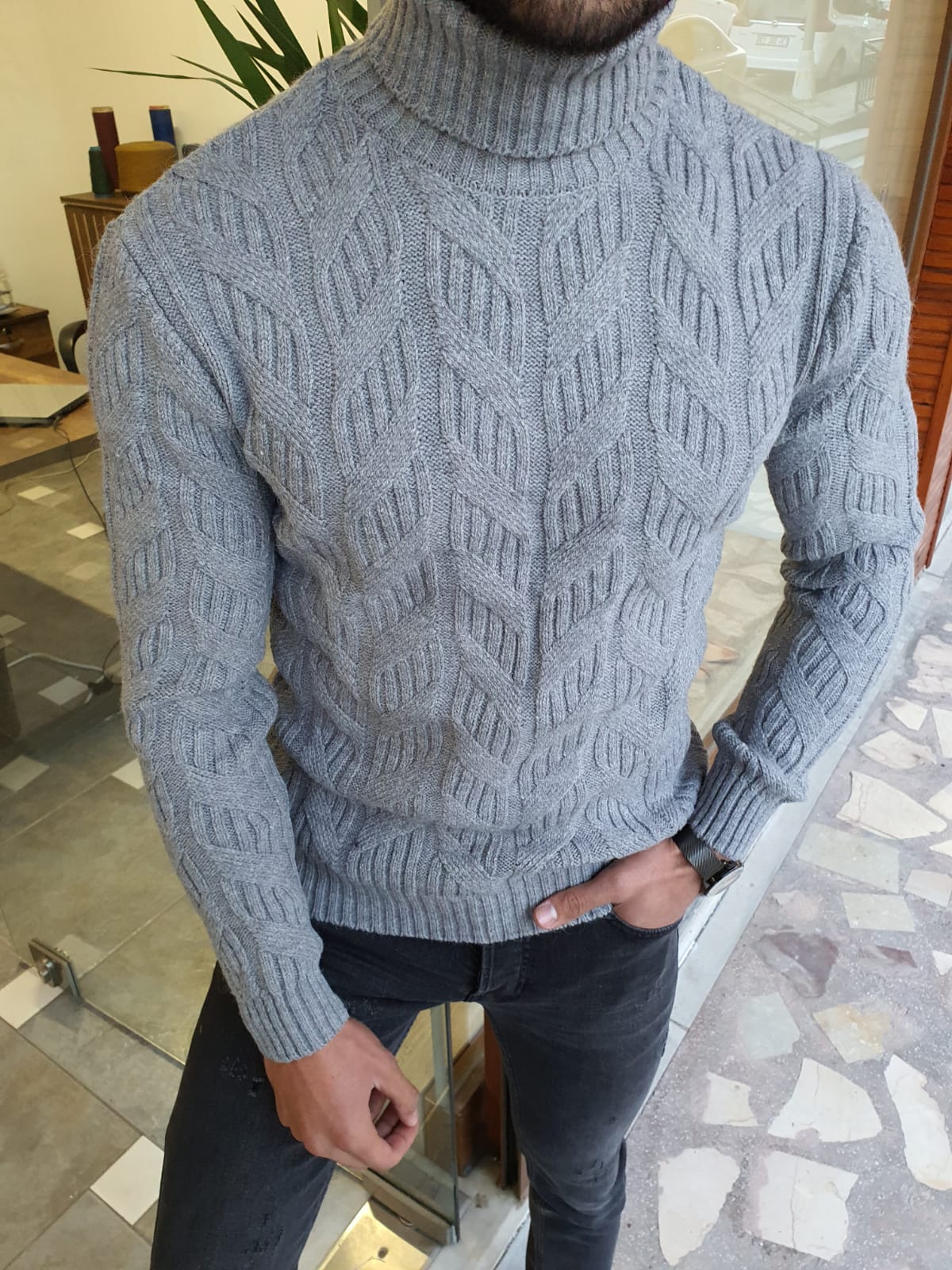 Buy Gray Slim Fit Turtleneck Wool Sweater by GentWith | Free Shipping