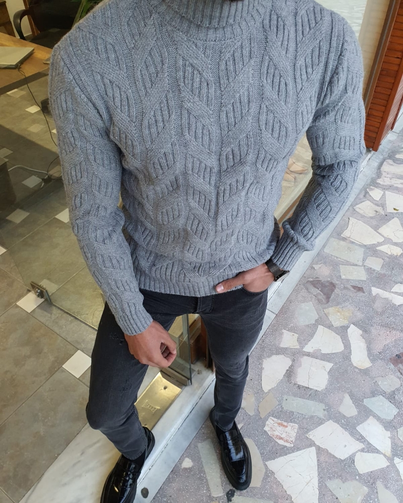 Gray Slim Fit Turtleneck Wool Sweater by GentWith.com with Free Worldwide Shipping