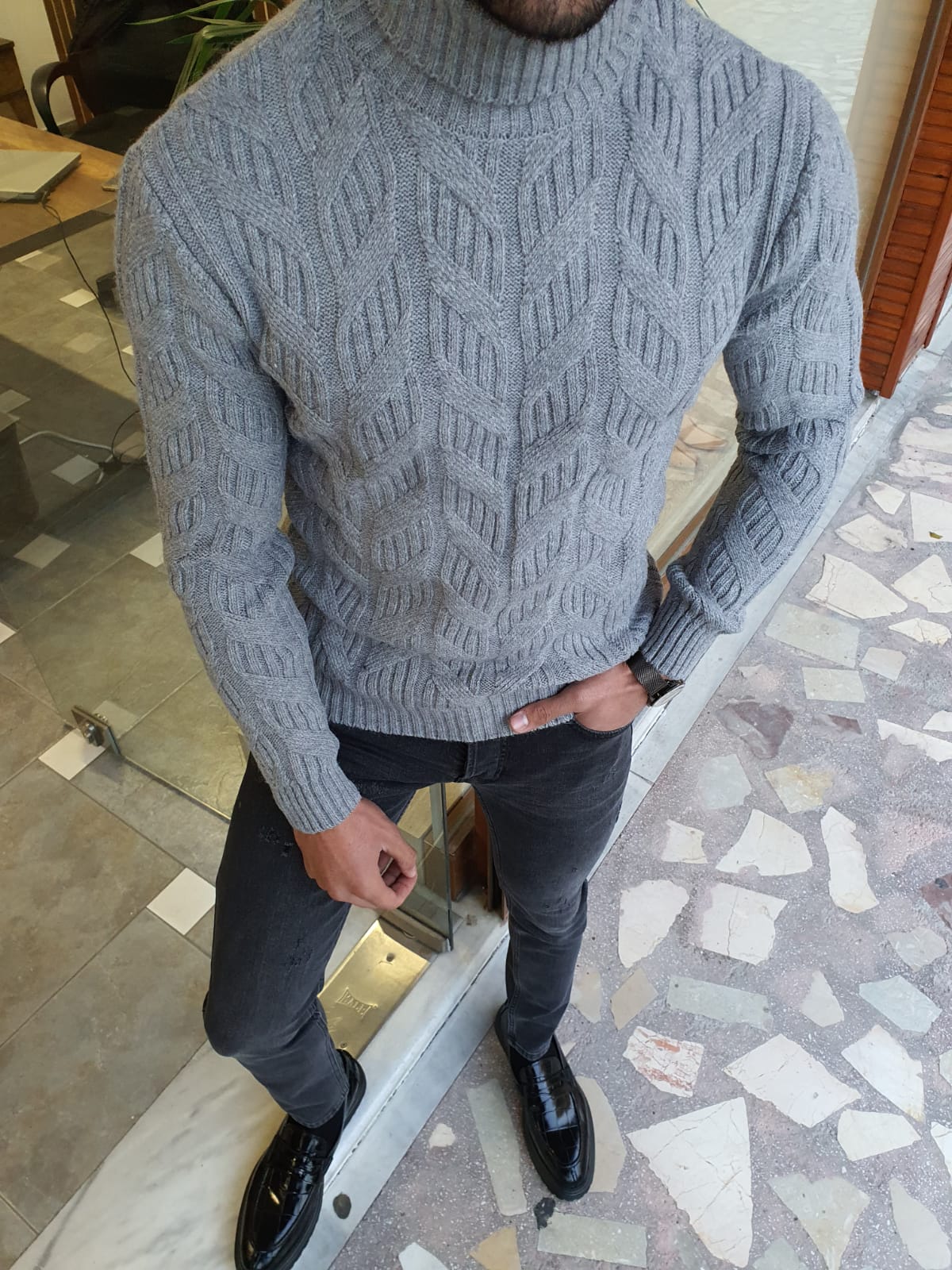 Buy Gray Slim Fit Turtleneck Wool Sweater by GentWith | Free Shipping
