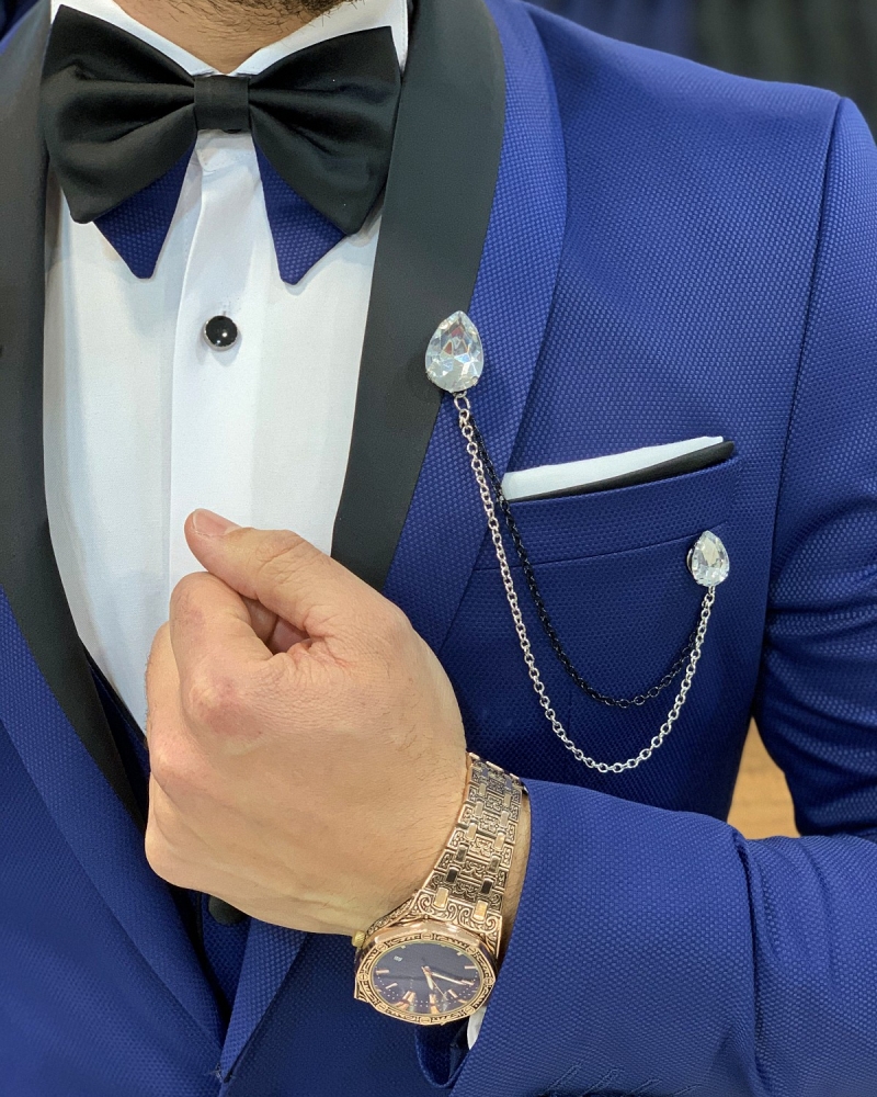 Blue Slim Fit Shawl Lapel Tuxedo by GentWith.com with Free Worldwide Shipping