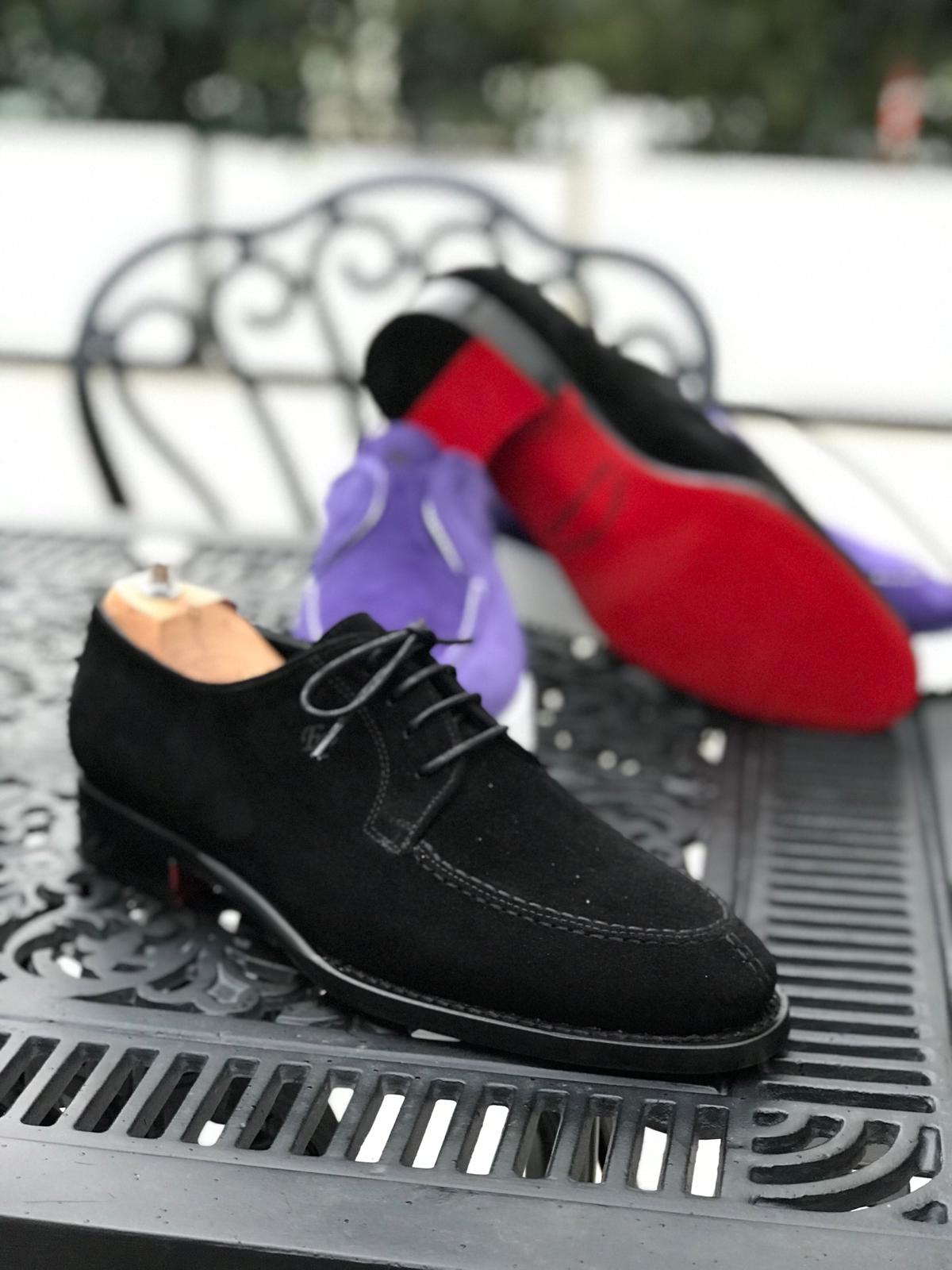 Buy Handmade Black Suede Leather Derby Shoes by GentWith.com
