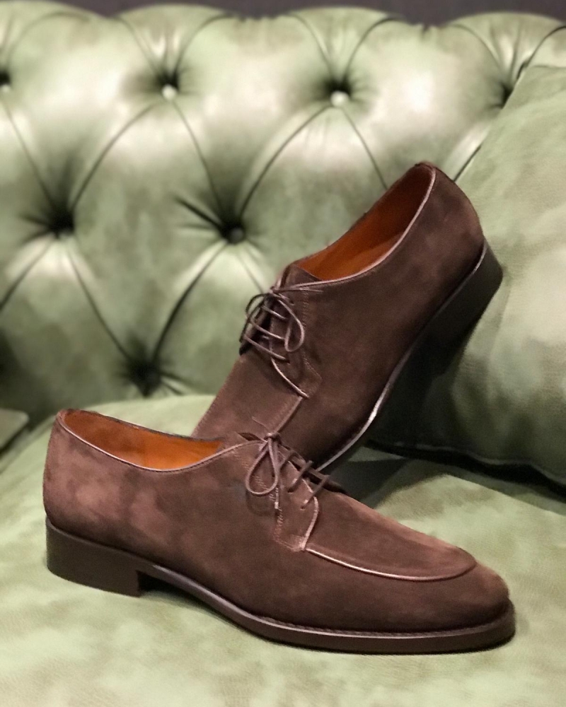 Brown Suede Leather Derby Shoe by GentWith.com with Free Worldwide Shipping