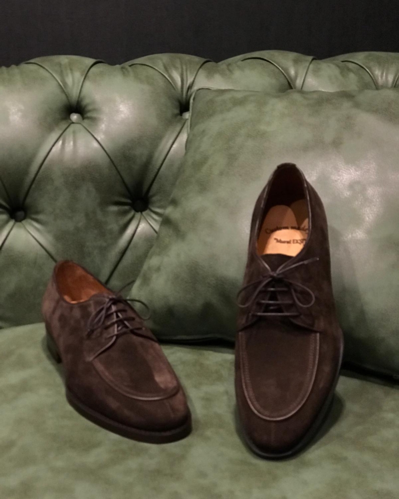 Brown Suede Leather Derby Shoe by GentWith.com with Free Worldwide Shipping