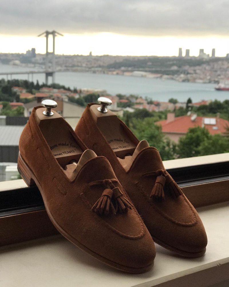 Brown Suede Leather Tassel Loafers by GentWith.com with Free Worldwide Shipping