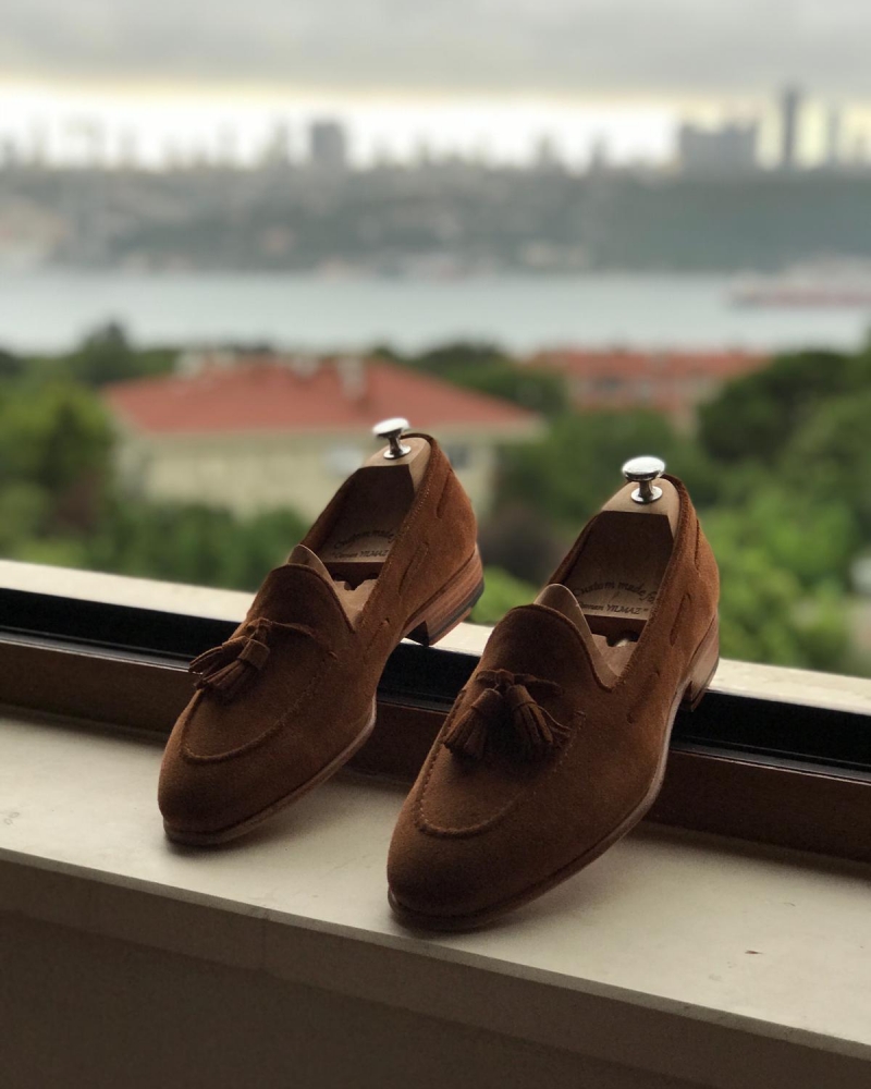 Brown Suede Leather Tassel Loafers by GentWith.com with Free Worldwide Shipping