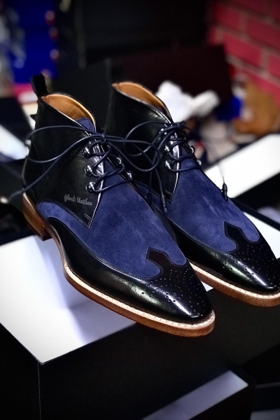 Blue Leather Chukka Boots by GentWith.com with Free Worldwide Shipping