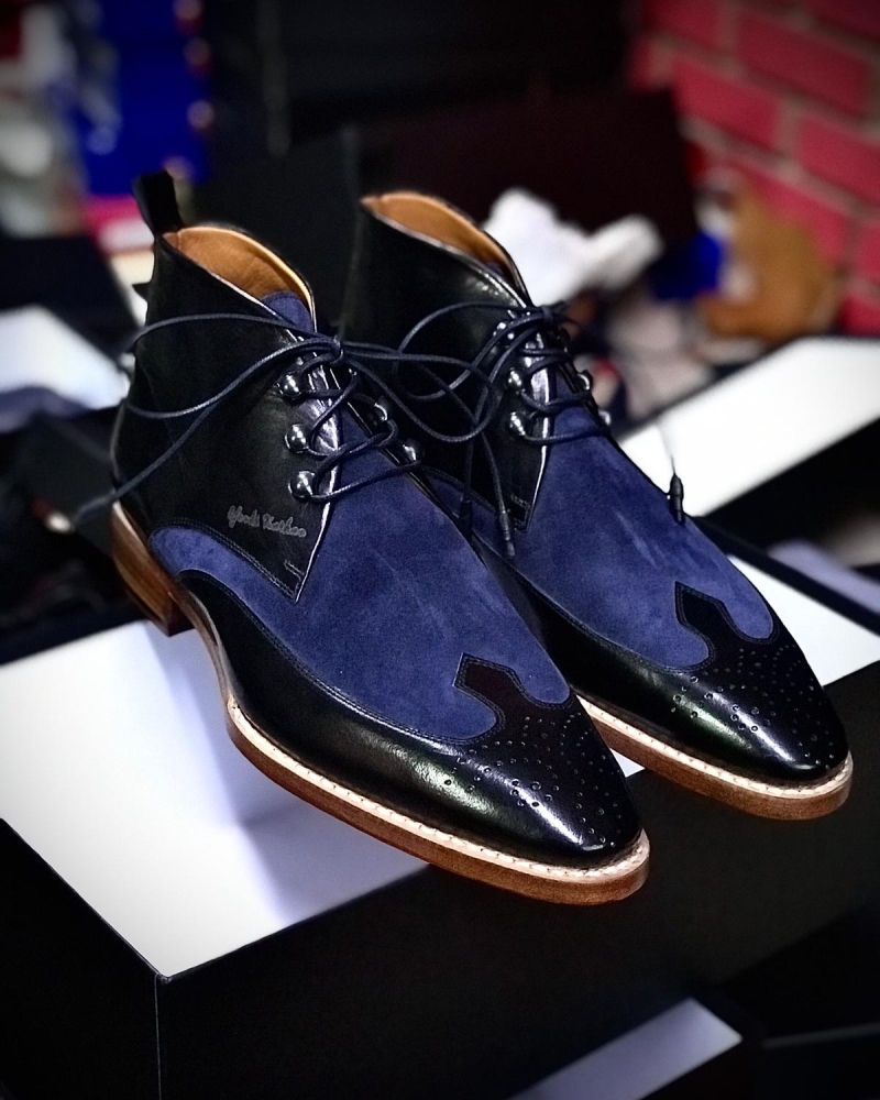 Blue Leather Chukka Boots by GentWith.com with Free Worldwide Shipping