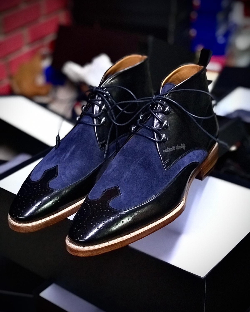 Blue Leather Chukka Boots by GentWith.com with Free Worldwide Shipping