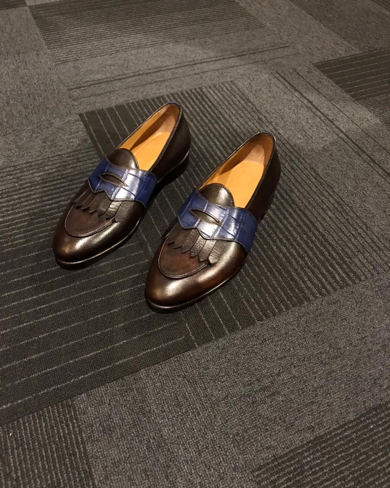 Brown Leather Kilt Loafers by GentWith.com with Free Worldwide Shipping