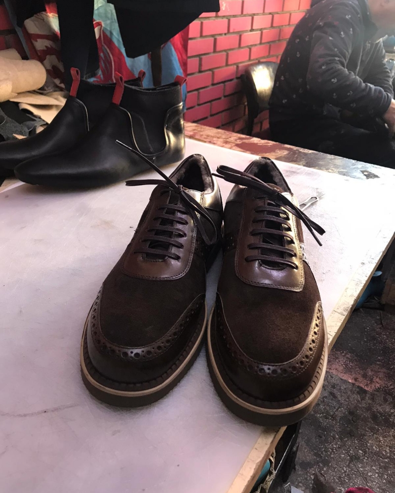 Brown Leather Sneakers by GentWith.com with Free Worldwide Shipping