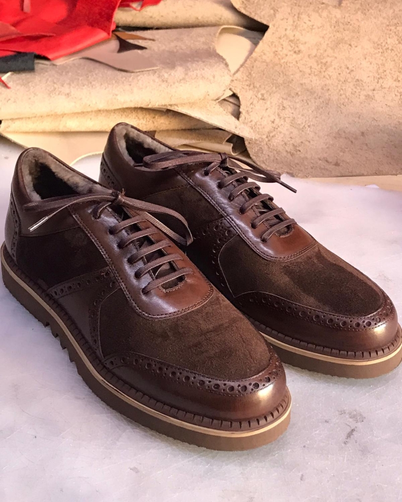 Buy Handmade Brown Leather Sneakers by GentWith.com
